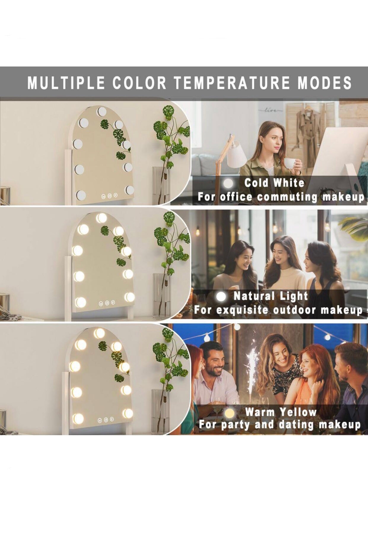 11 in. W x 13 in. H LED Light Arch Metal Framed Makeup Vanity Mirror White Hollywood Mirror