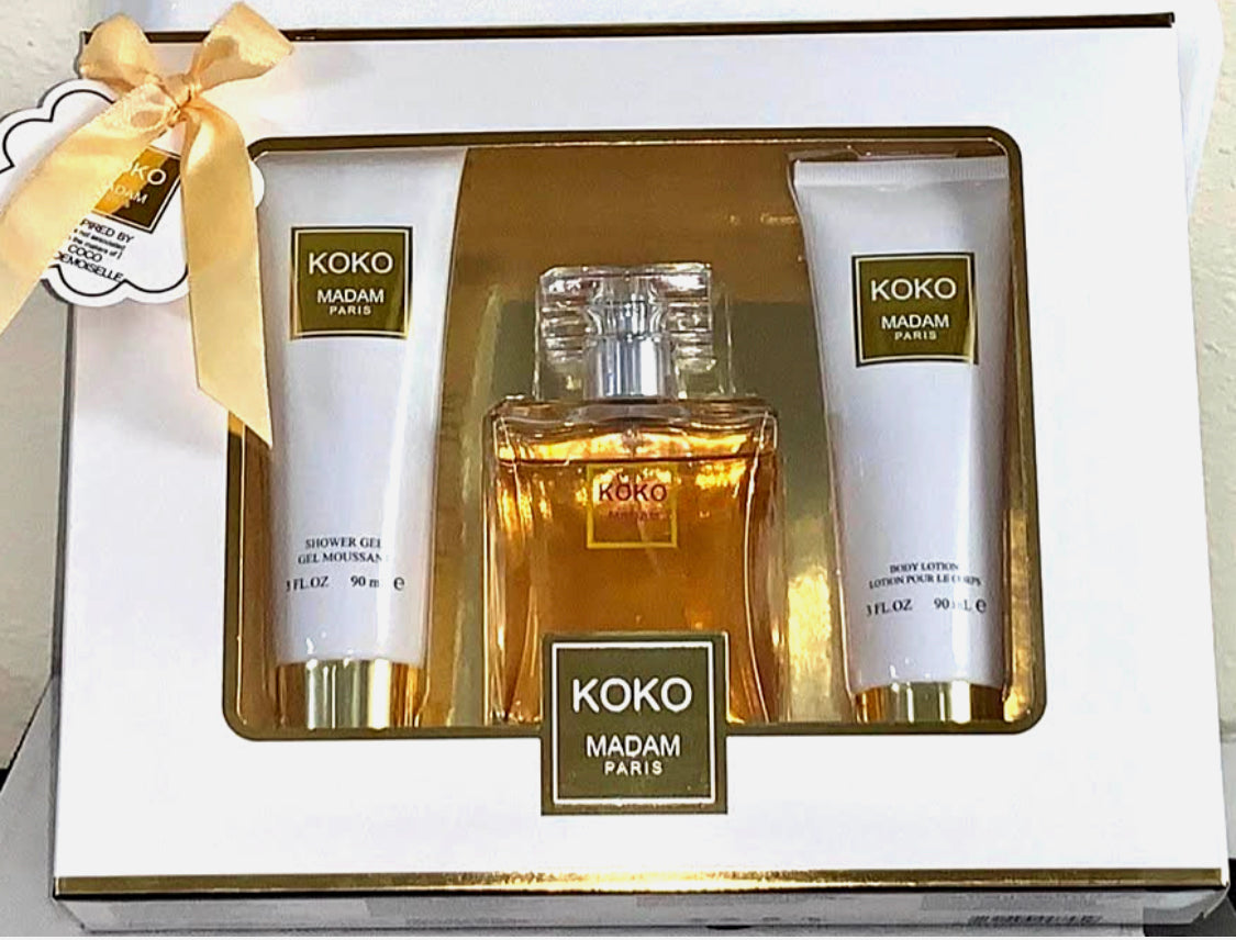 EBC-COLLECTION, KOKO MADAM PARIS SET FOR WOMEN (Perfume 3.4 oz, Body Lotion 3o,z Shower Gel 3oz)