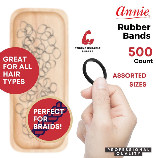 ANNIE RUBBER BANDS ASSORTED SIZES, 500 RUBBER BAND HAIR TIES, BLACK