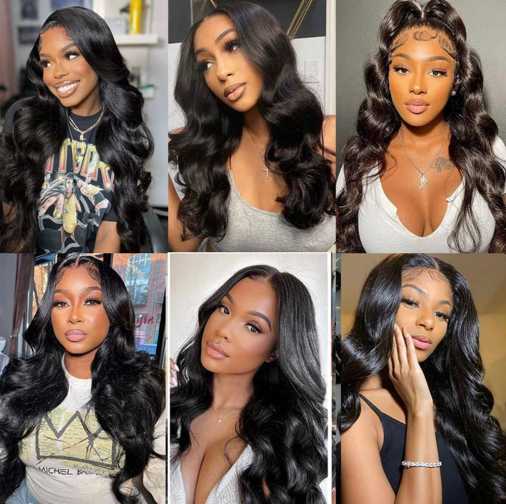 LACE CLOSURE + BUNDLE DEAL, BODY WAVE 10" 12" 14", 13" x 4" HD LACE CLOSURE, COLOR (NATURAL BLACK)