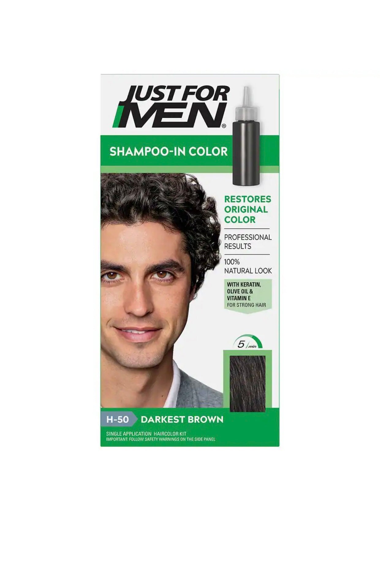Just For Men Shampoo-In Color Gray Hair Coloring for Men - H-46 - Deep Dark Brown Shade - 1oz