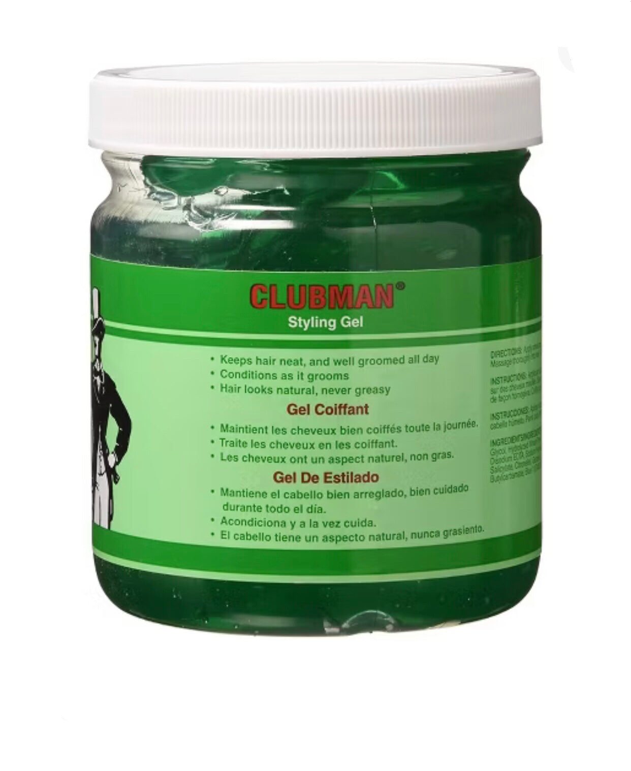 Clubman Pinaud Hair Gel for Men, Strong Hold & High Shine Hair Styling Gel, Alcohol-Free, 16 Oz