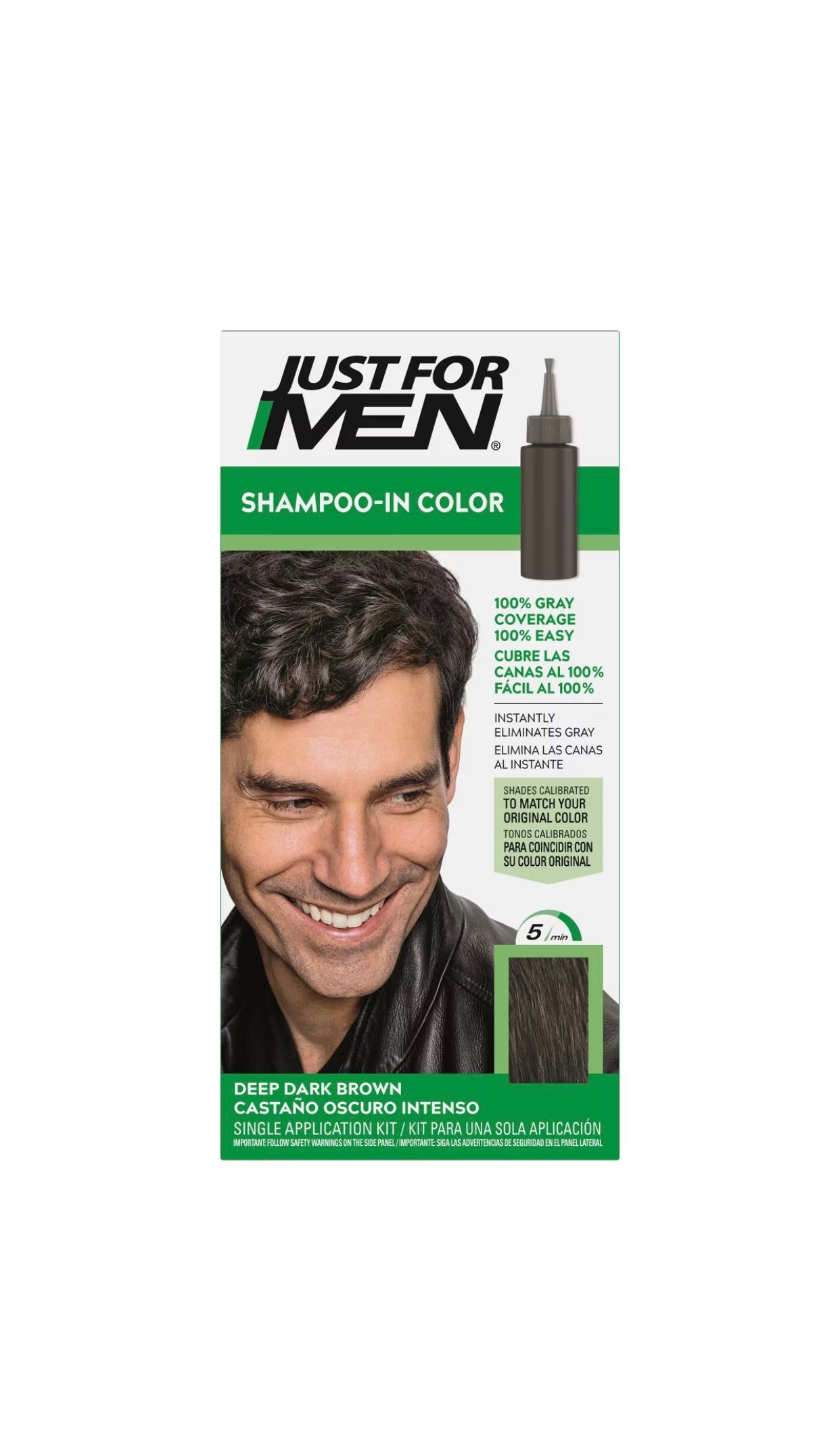 Just For Men Shampoo-In Color Gray Hair Coloring for Men - H-46 - Deep Dark Brown Shade - 1oz