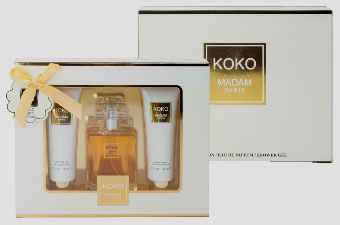 EBC-COLLECTION, KOKO MADAM PARIS SET FOR WOMEN (Perfume 3.4 oz, Body Lotion 3o,z Shower Gel 3oz)