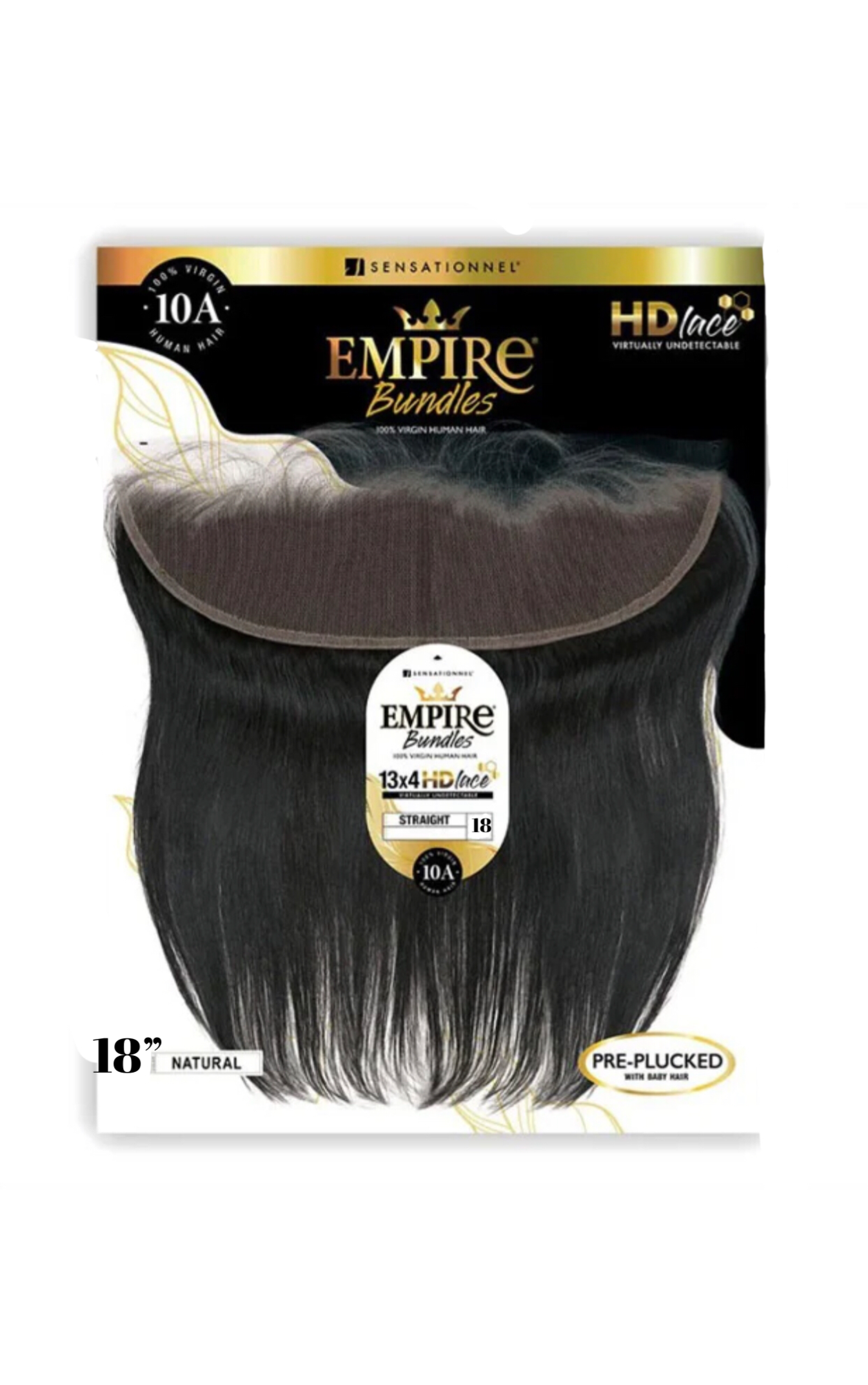 Empire Bundles - 100% Human Hair 13X4 HD Lace Closure - STRAIGHT NATURAL BLACK 18"