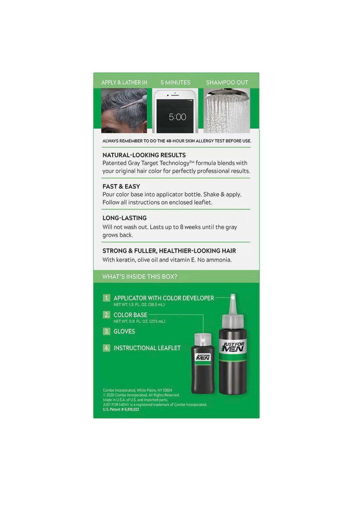 Just For Men Shampoo-In Color Gray Hair Coloring for Men - H-46 - Deep Dark Brown Shade - 1oz