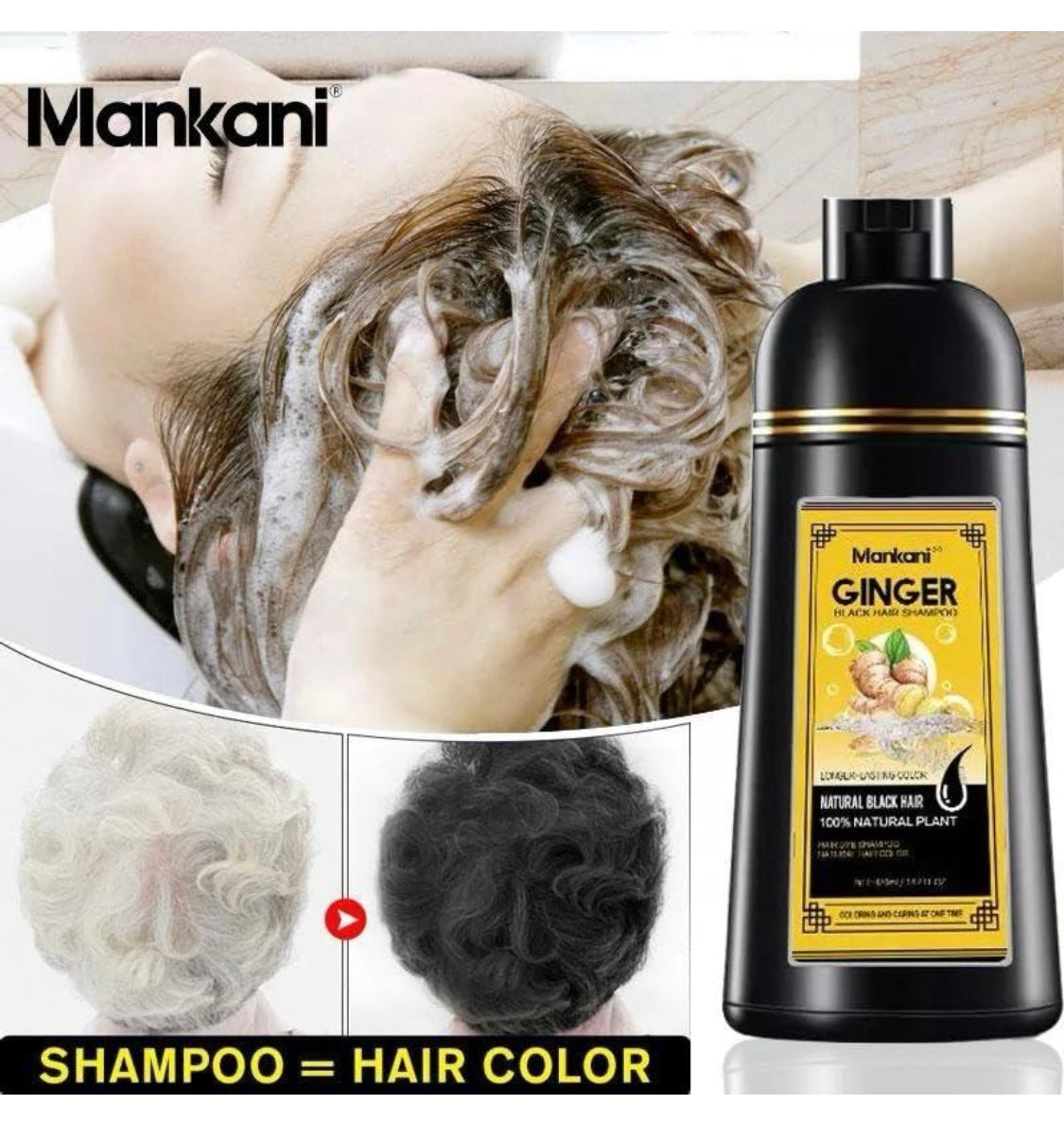Ginger Black Hair Shampoo 500ml 16.9 fl oz. Longer-Lasting Color Natural Plant Extract