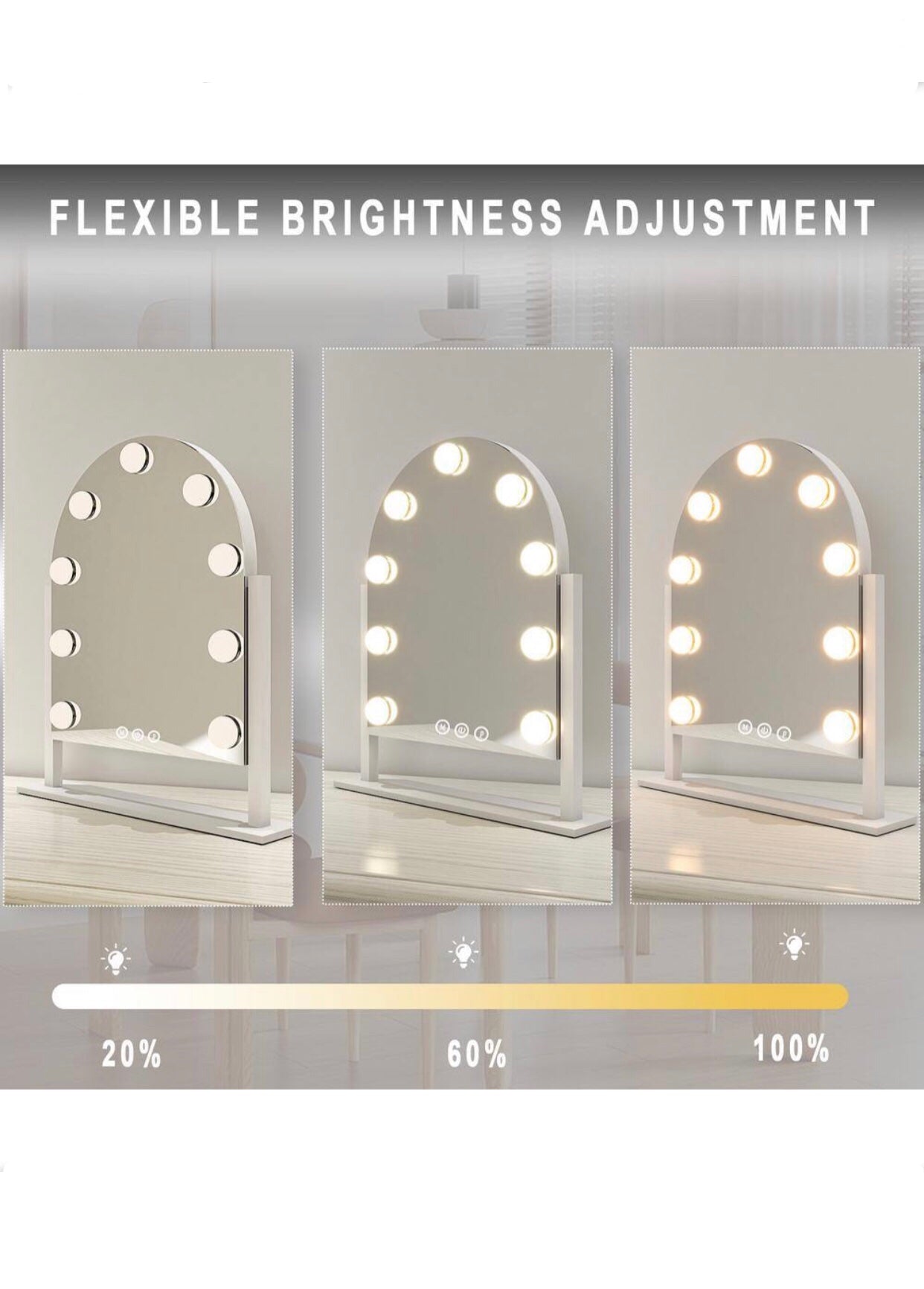11 in. W x 13 in. H LED Light Arch Metal Framed Makeup Vanity Mirror White Hollywood Mirror