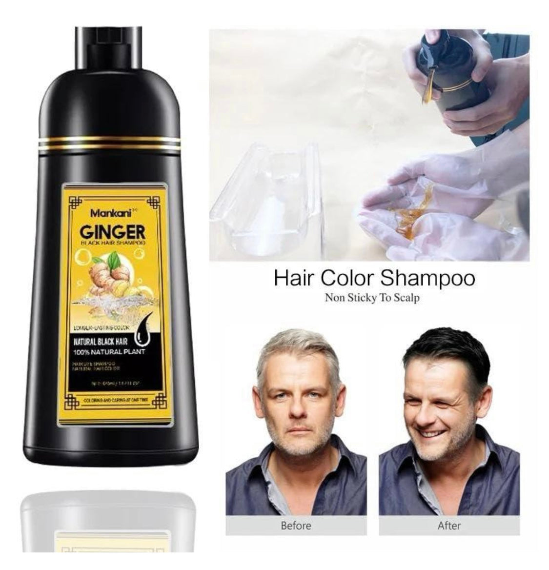 Ginger Black Hair Shampoo 500ml 16.9 fl oz. Longer-Lasting Color Natural Plant Extract