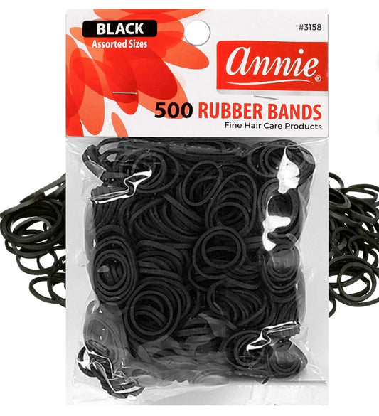 ANNIE RUBBER BANDS ASSORTED SIZES, 500 RUBBER BAND HAIR TIES, BLACK