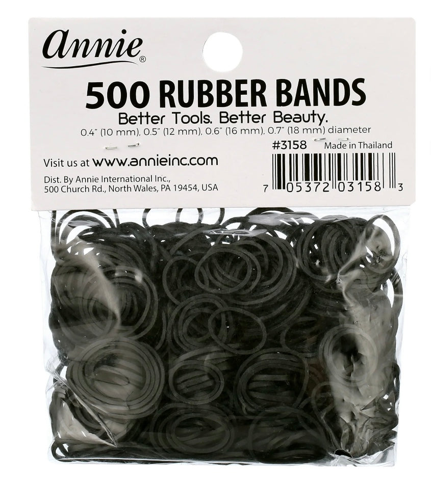 ANNIE RUBBER BANDS ASSORTED SIZES, 500 RUBBER BAND HAIR TIES, BLACK