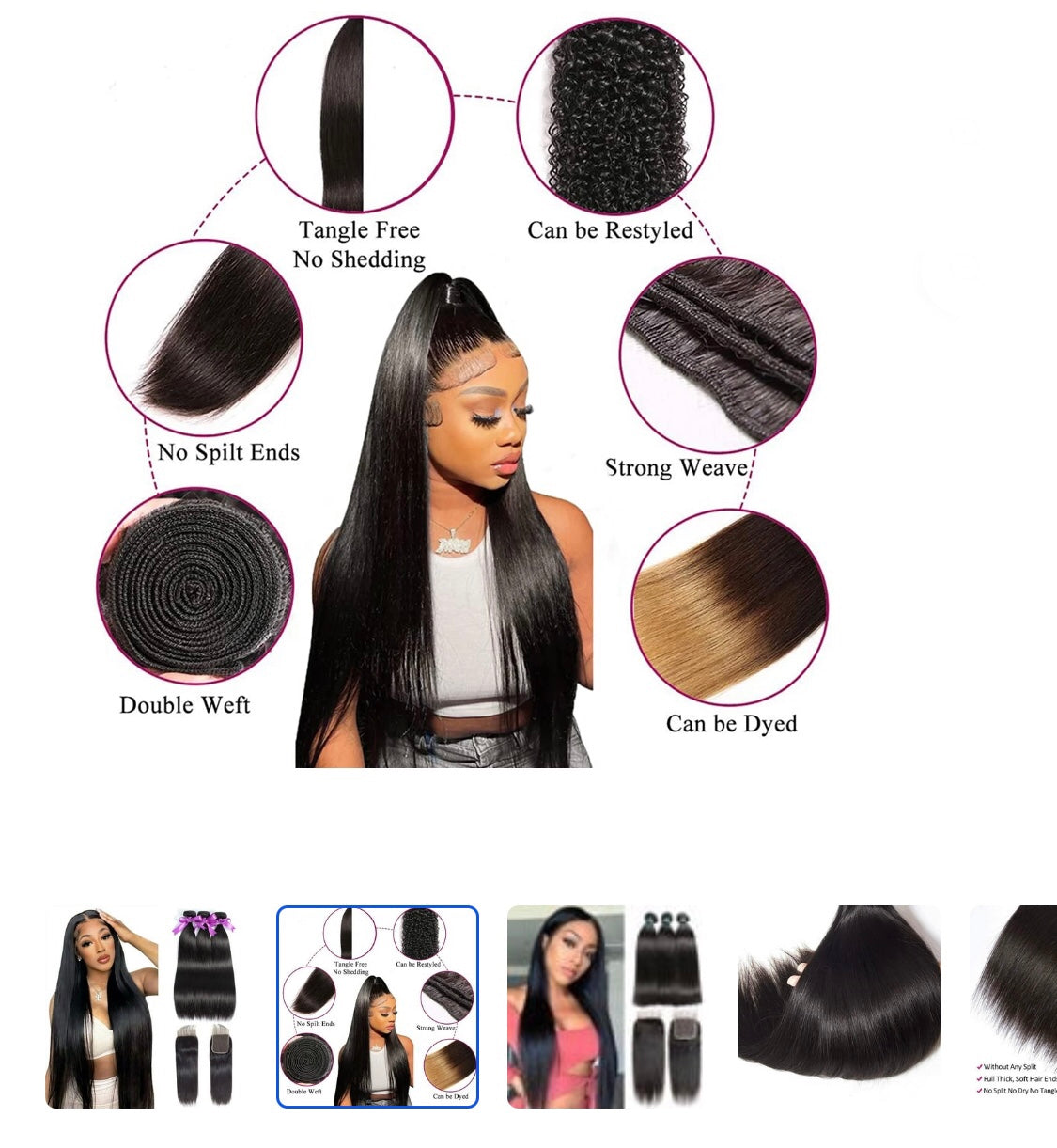 LACE CLOSURE + BUNDLE DEAL, STRAIGHT 18" 20" 22",  4" x 4" HD LACE CLOSURE, COLOR (NATURAL)