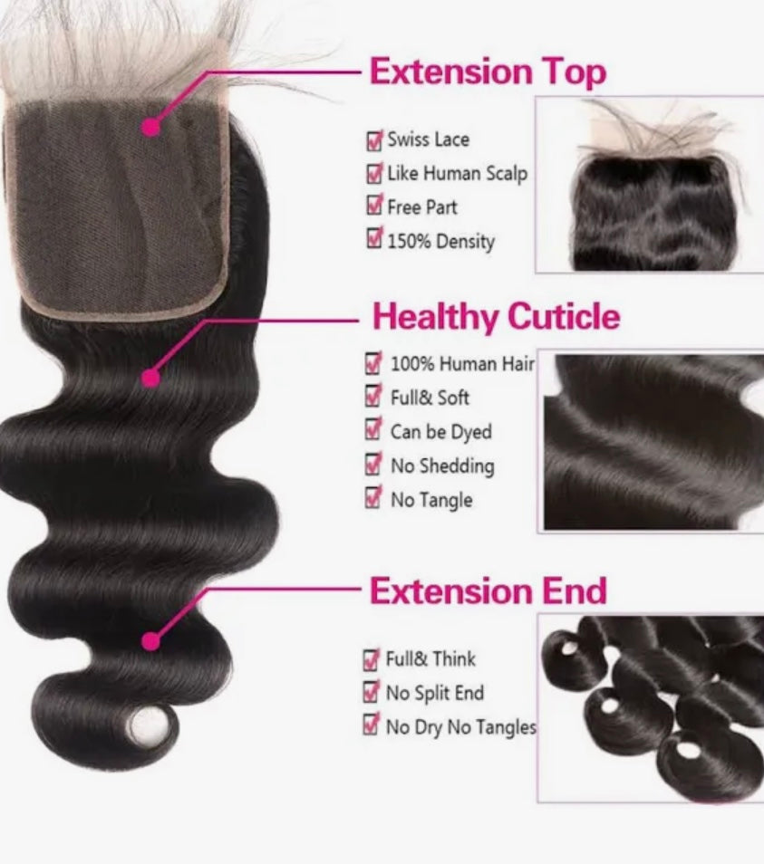 LACE CLOSURE + BUNDLE DEAL, DEEP 14" 16" 18", 4" x 4" HD LACE CLOSURE, COLOR (NATURAL)