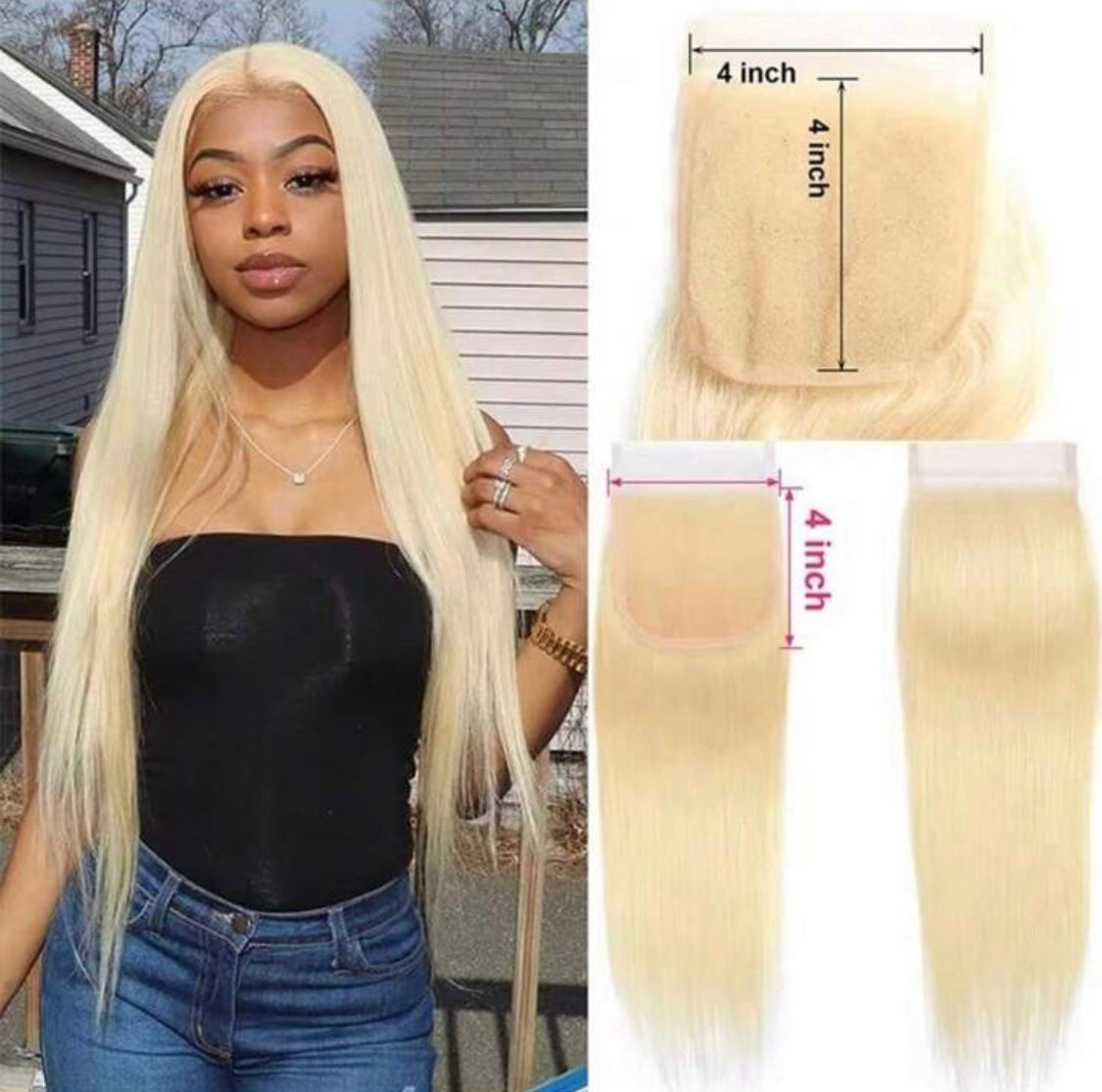 B&B EXPRESS GOLD 100% BRAZILIAN STRAIGHT VIRGIN HUMAN HAIR COLOR 613, 12" (4x4)