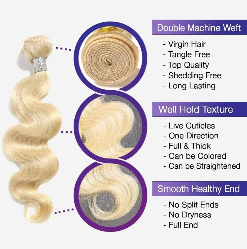 B&B EXPRESS GOLD 100% BRAZILIAN BODY WAVE VIRGIN HUMAN HAIR COLOR 613, 14"