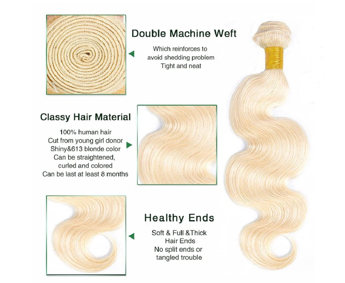 B&B EXPRESS GOLD 100% BRAZILIAN BODY WAVE VIRGIN HUMAN HAIR COLOR 613, 14"
