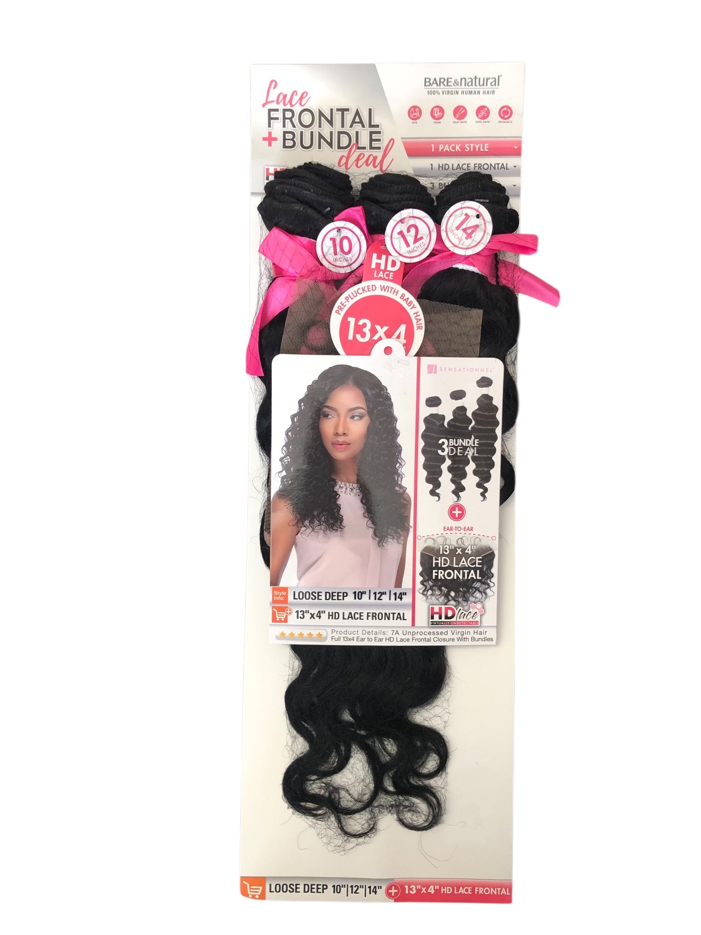 LACE CLOSURE + BUNDLE DEAL, BODY WAVE 10" 12" 14",  13" x 4" HD LACE CLOSURE, COLOR (NATURAL BLACK)